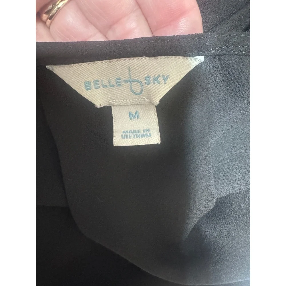 Belle Sky Black Blouse Criss Cross V-Neck Wrap Front Long Sleeve Career Medium